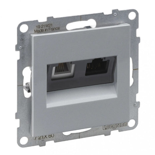 LEGRAND Suno alumínium RJ 11 telefon + RJ 45 Cat.6 UTP csatlakozóaljzat, keret nélkül 721360