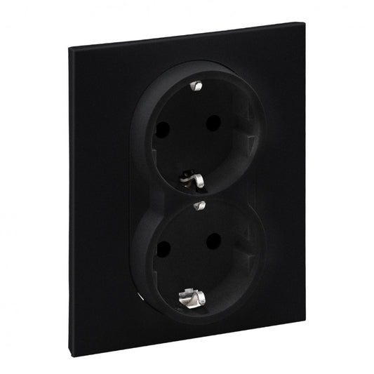 LEGRAND Suno fekete 2x2P+F GYV csatlakozóaljzat (rugós), biztonsági zsaluval, komplett 721426
