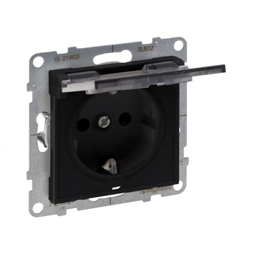 LEGRAND Suno fekete 2P+F GYV CSF csatlakozóaljzat csapófedéllel (rugós), keret nélkül IP21 721427