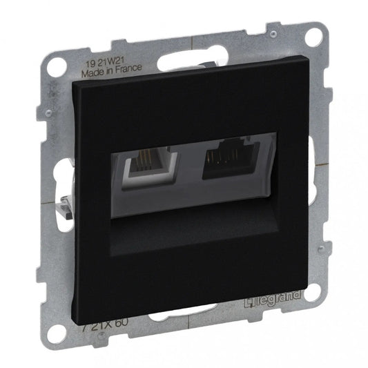 LEGRAND Suno fekete RJ 11 telefon + RJ 45 Cat.6 UTP csatlakozóaljzat, keret nélkül 721460