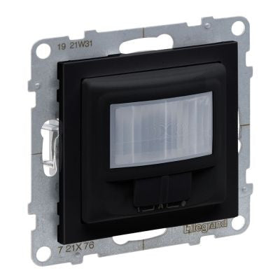 LEGRAND Suno fekete mozgásérzékelős (PIR) kapcsoló, 2-150 W (LED max. 100 W) beépített nyomóval, 2 vezetékes, fekete 721476A