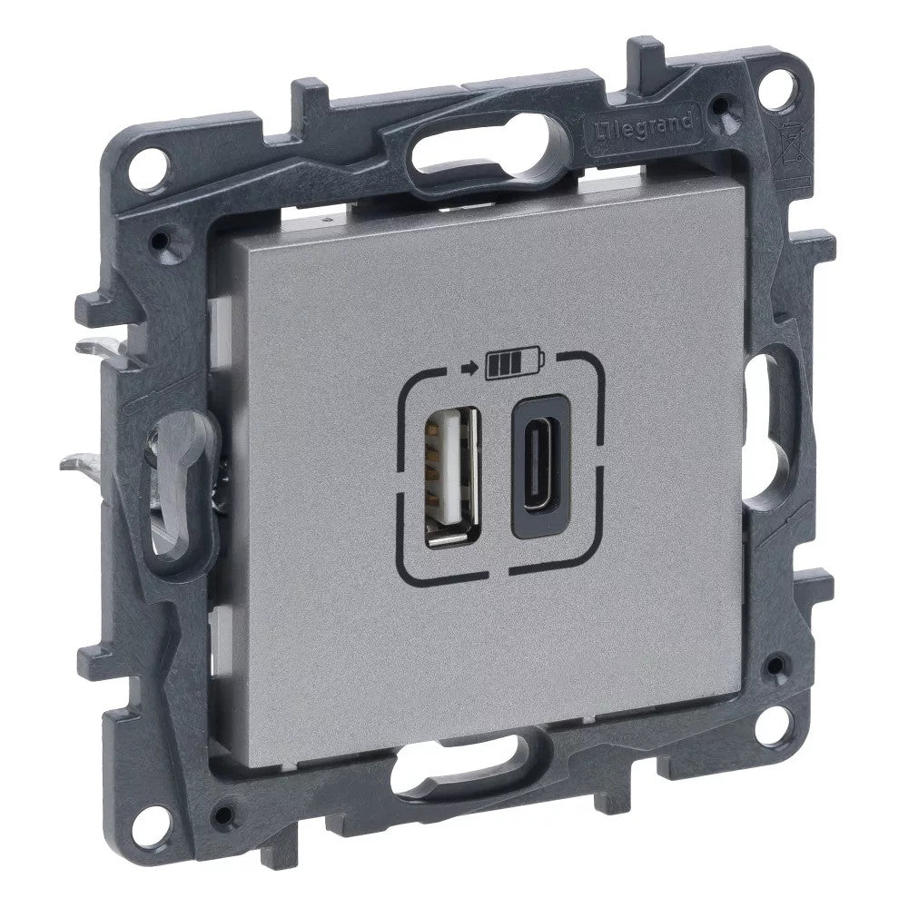 LEGRAND Niloé Step alumínium 2xUSB-A+C töltőaljzat 5V 3A 15W 863340