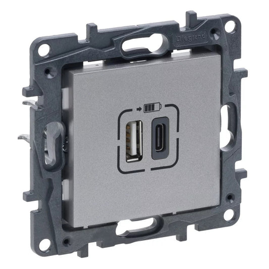 LEGRAND Niloé Step alumínium 2xUSB-A+C töltőaljzat 5V 3A 15W 863340