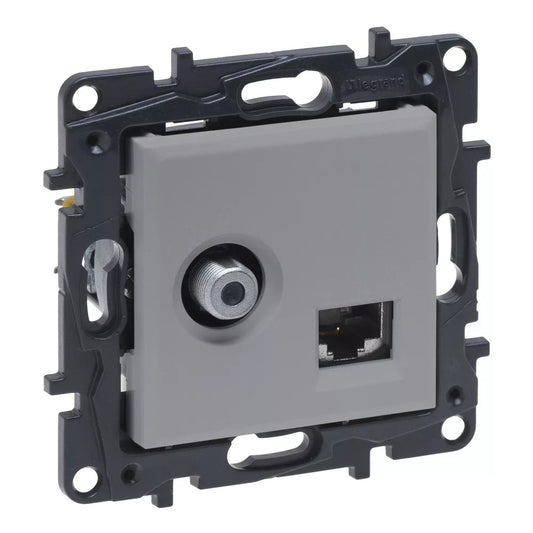 LEGRAND Niloé Step alumínium F típusú TV aljzat + RJ45 Cat. 6 UTP aljzat 863377
