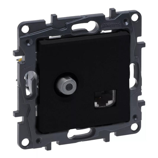 LEGRAND Niloé Step fekete F típusú TV aljzat + RJ45 Cat. 6 UTP aljzat 863577