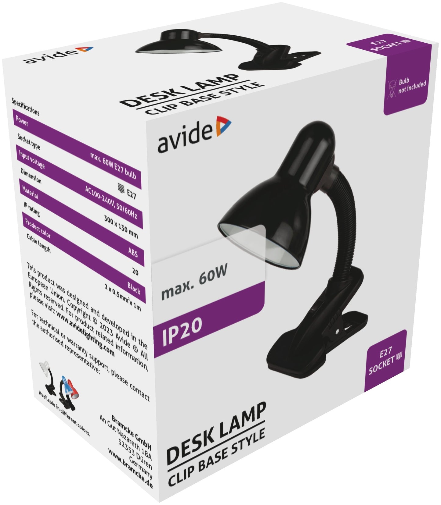 Avide Basic Asztali Lámpa Csíptethető Fekete Max 60W ABDL-CLIP-B-60W