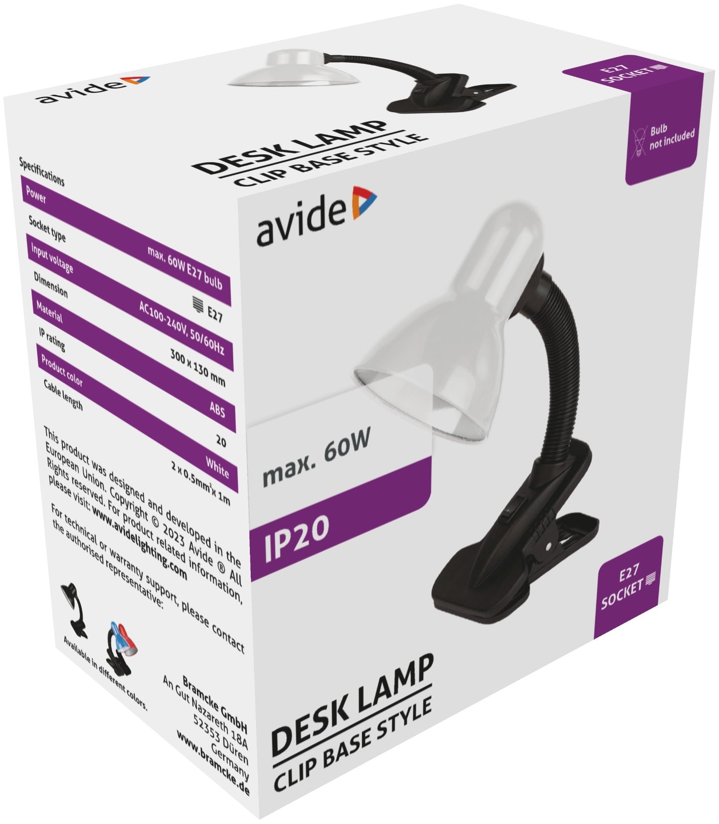 Avide Basic Asztali Lámpa Csíptethető Feher Max 6W ABDL-CLIP-W-60W