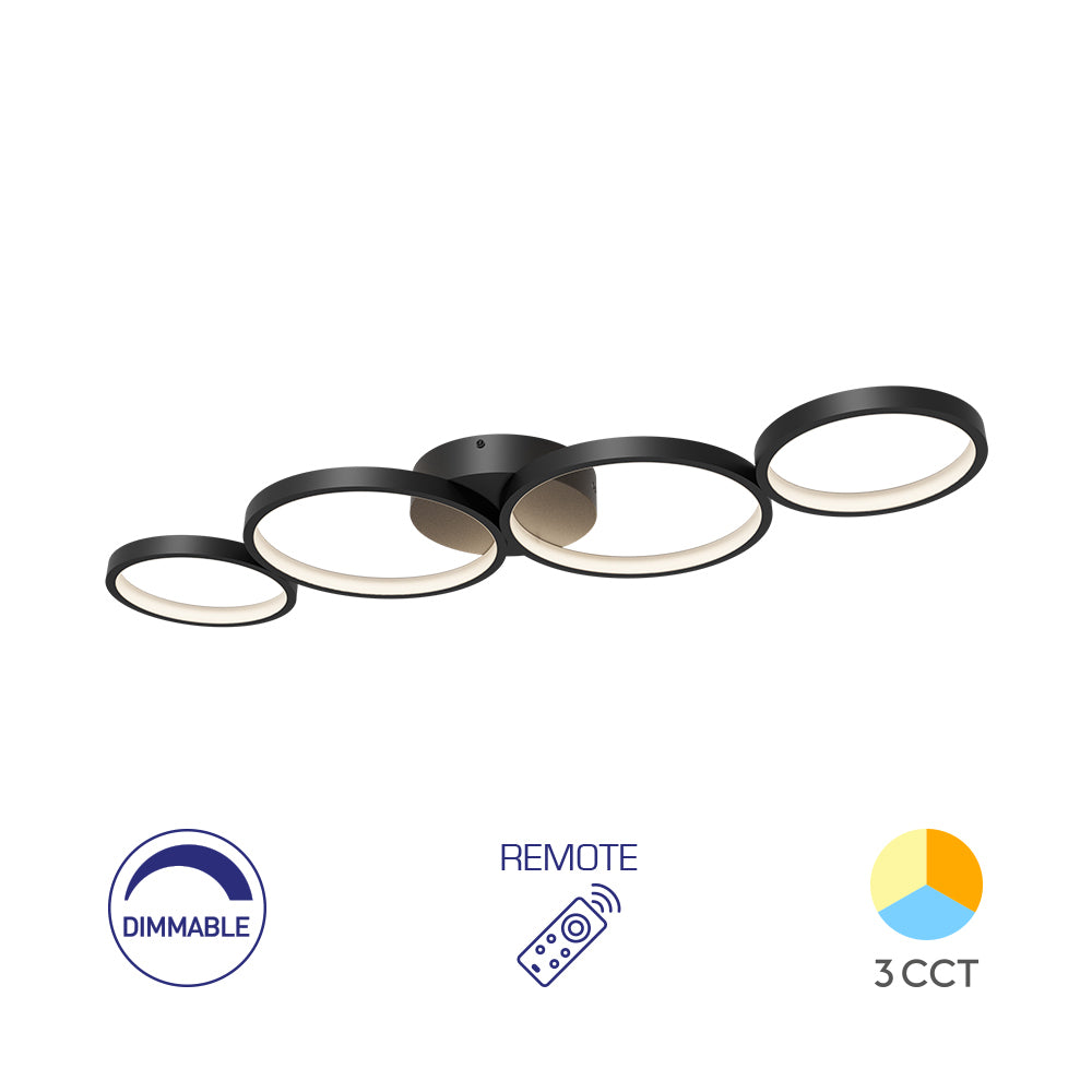 Braytron mennyezeti Led lámpa Fekete Dimmerelhető ,Távirányítható 3IN1  60W  6050Lm  IP20  220-240V BH17-04091