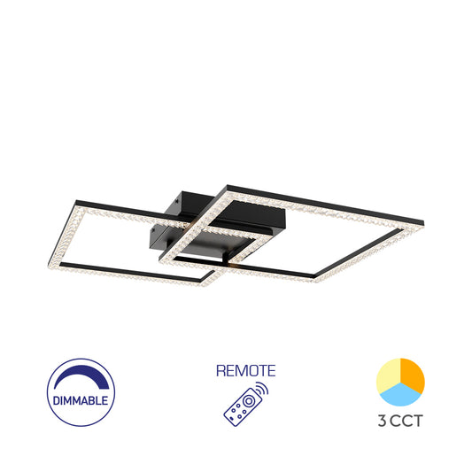 Braytron beltéri mennyezeti Fekete, Kristály hatás,Dimmerelhető,Távirányítható 3IN1 Led lámpa 55W  6050Lm  IP20  220-240V BH17-04891
