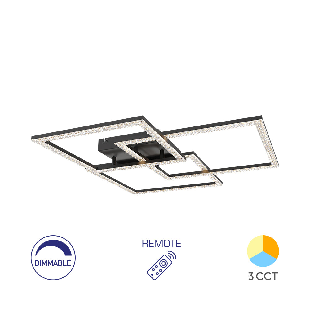 Braytron beltéri mennyezeti Fekete, Kristály hatás,  Dimmerelhető,Távirányítható Led lámpa 80W 8800Lm 3IN1 220-240V BH17-04991