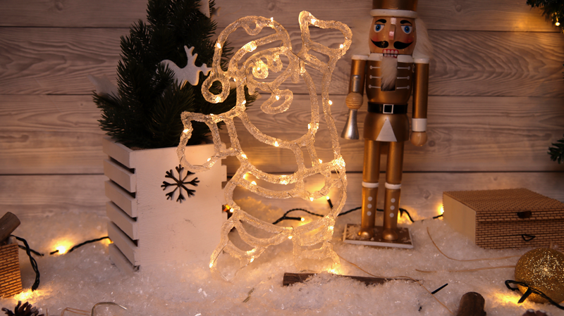 LED karácsonyi ablakdísz,télapó,elemes, Timer 6+18h, 30LED, 3000K, 3xAA, CHRAS30WW