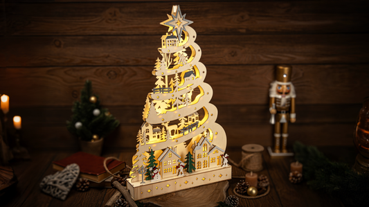 LED karácsonyi ösvény tájképpel, fa, elemes , Timer 6+18h, 23LED, 3000K, 2xAA,CHRBM23WW