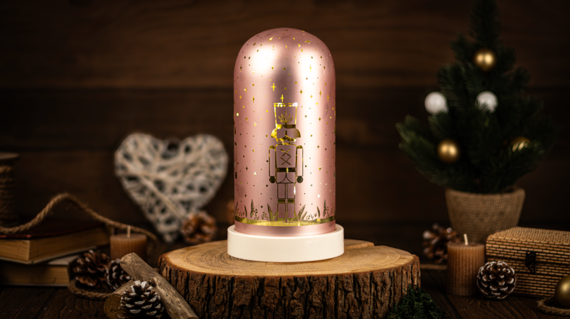 LED karácsonyi bura, diótörő, üveg, elemes , Timer 6+18h, 10LED, 3000K, 3xAA,CHRGP10WW,