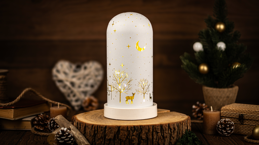 LED karácsonyi bura, tájkép, üveg, elemes, Timer 6+18h, 10LED, 3000K, 3xAA,CHRGW10WW