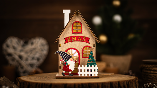 LED karácsonyi házikó, manó, fa, elemes , Timer 6+18h, 1LED, 3000K, 2xAAA,CHRHG1WW