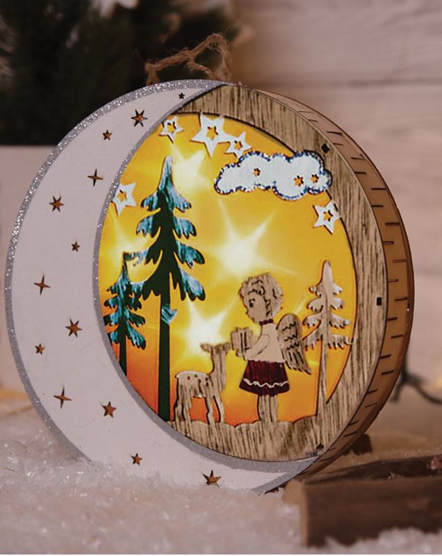 LED karácsonyi hold,angyal,fa,elemes , Timer 6+18h,6LED, 3000K, 2xAAA ,CHRHWA6WW