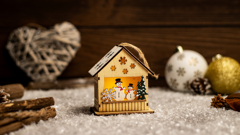 LED karácsonyi ablakdísz, ház,hóember,elemes , Timer 6+18h, 1LED, 3000K, 1xCR2032,CHRKSM1WW