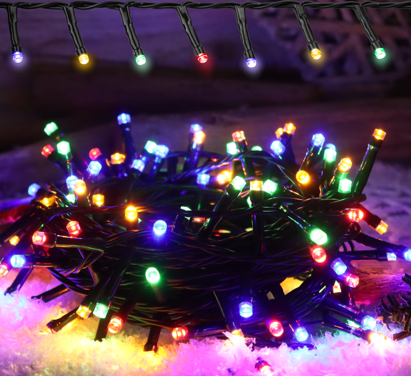 Karácsonyi fényfüzér, színes,kültéri/beltéri  230VAC, 2+5M, 200LED, 3,6W, RGB, IP44 CHRSTHOB200RGB