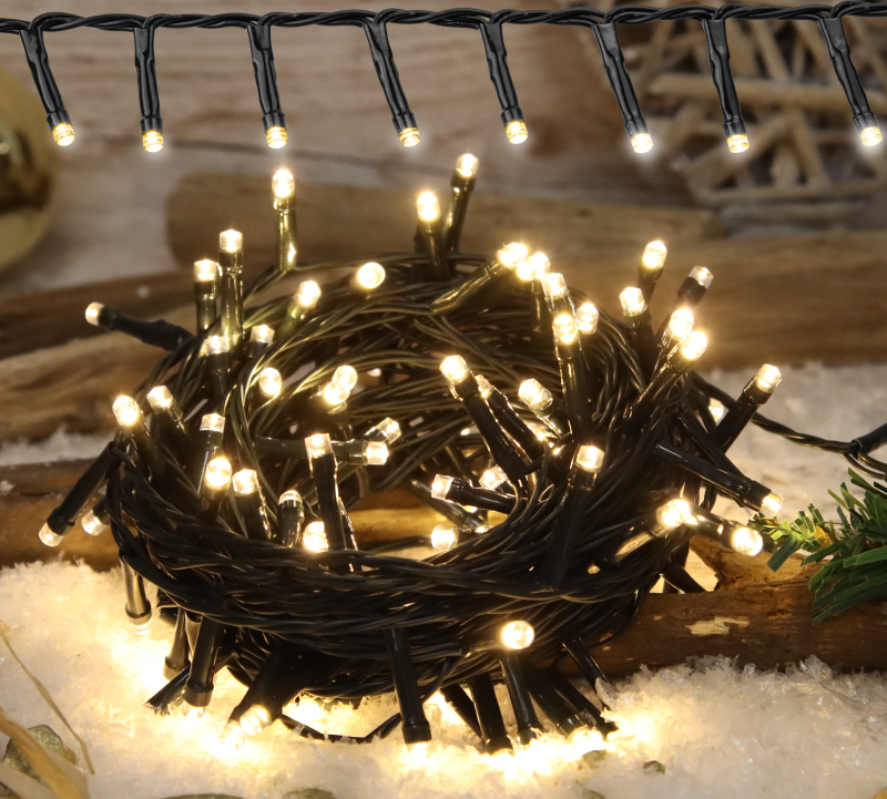 Karácsonyi programozható fényfüzér, kültéri/beltéri 230VAC, 5+20M, 800LED, 6W, 2600-2700K, IP44 CHRSTHOP800WW