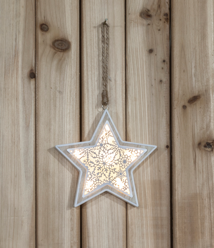 LED karácsonyi csillag, fa, elemes, Timer 6+18h,5LED, 3000K, 2xAA, CHRSTWW5WW