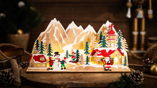 LED karácsonyi falu, fa, elemes , Timer 6+18h, 15LED, 3000K, 2xAA,CHRVILLC15WW