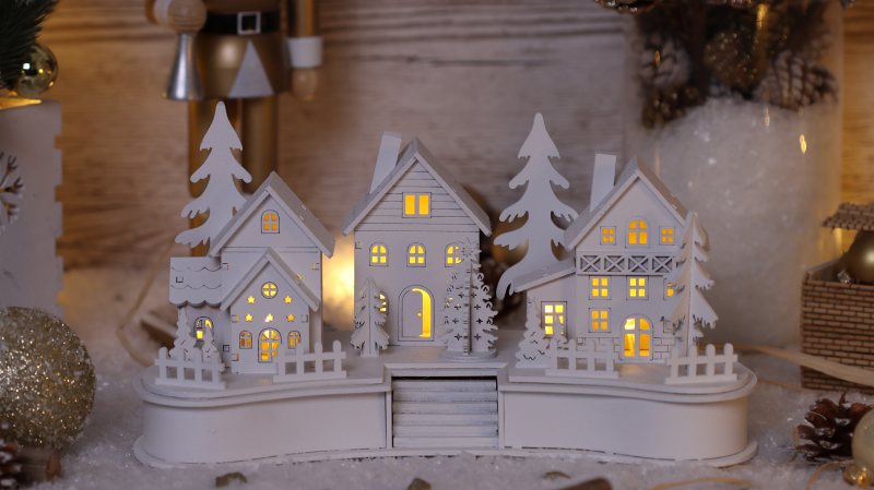 LED karácsonyi falu, fa, fehér, elemes Timer 6+18h,6LED, 3000K, 2xAA CHRWHVILW6WW