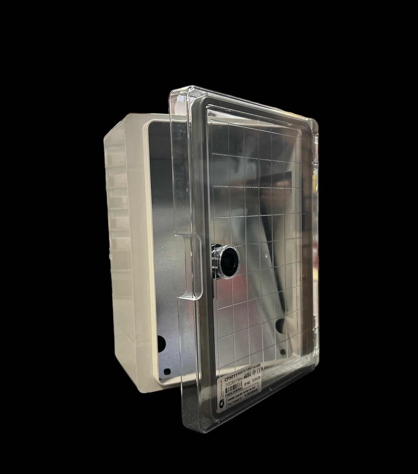 Müanyag ABS Szekrény 300x400x165mm Áttetsző nyitható ajtóval,szerelőlappal IP65 CP-5013