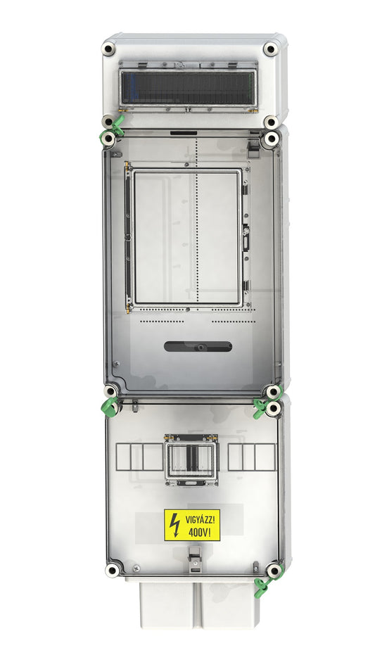 Csatári PVT 3075 Fm-SZ ÁK 12 fogyasztásmérő szekrény, 1 vagy 3 fázisú mérő számára, szabadvezetékes, 80A 12 modulos elosztóval CSP21.E016AK