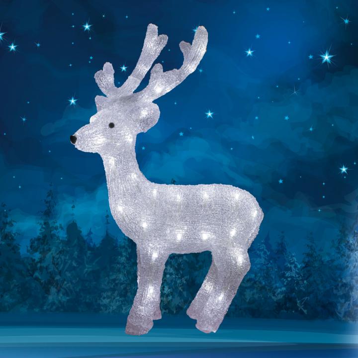 Akril rénszarvas, 50 db LED, IP44, kültéri, beltéri,230 V, IP44 kültéri hálózati adapterrel