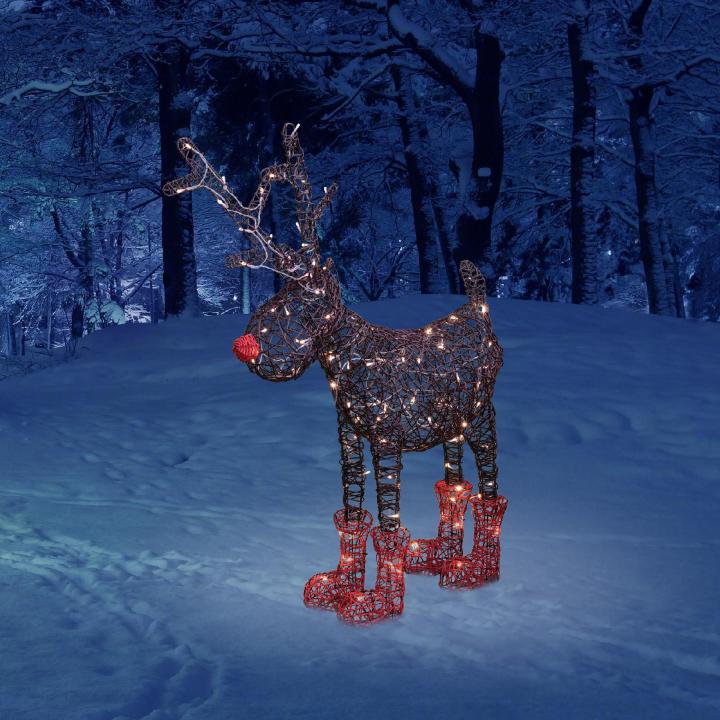 LED-es szarvas, rudolf, 100 db állófényű LED, IP44, fémváz, műrattan, kültéri, beltéri. IP44 KDR 1