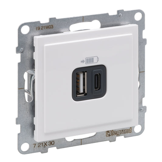 LEGRAND Suno fehér 2xUSB - A+C csatlakozóaljzat, 3 A - 15 W, keret nélkül 721130