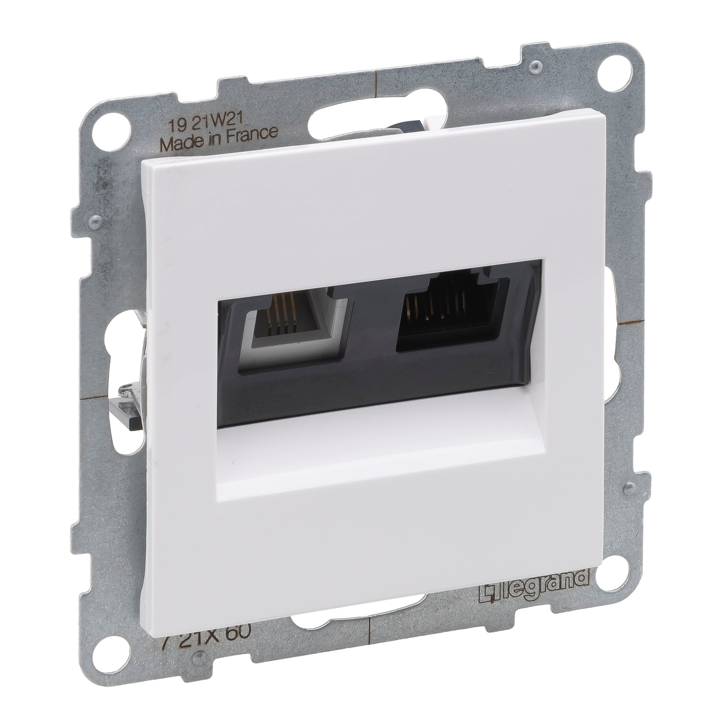 LEGRAND Suno fehér RJ 11 telefon + RJ 45 Cat.6 UTP csatlakozóaljzat, keret nélkül 721160