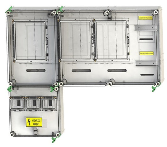 Csatári fogyasztásmérő szekrény, 1 vagy 3 fázisú általános és vezérelt és H-tarifás méréshez, szabadvezetékes PVT 7590 Á-V-Hv Fm-SZ