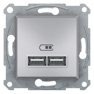 Schneider Asfora Dupla USB töltő, 2.1A, A+A, alumínium