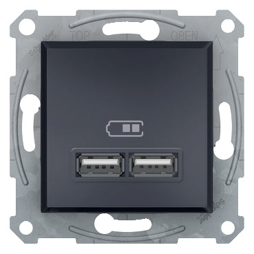Schneider Asfora Dupla USB töltő, 2.1A, A+A, antracit